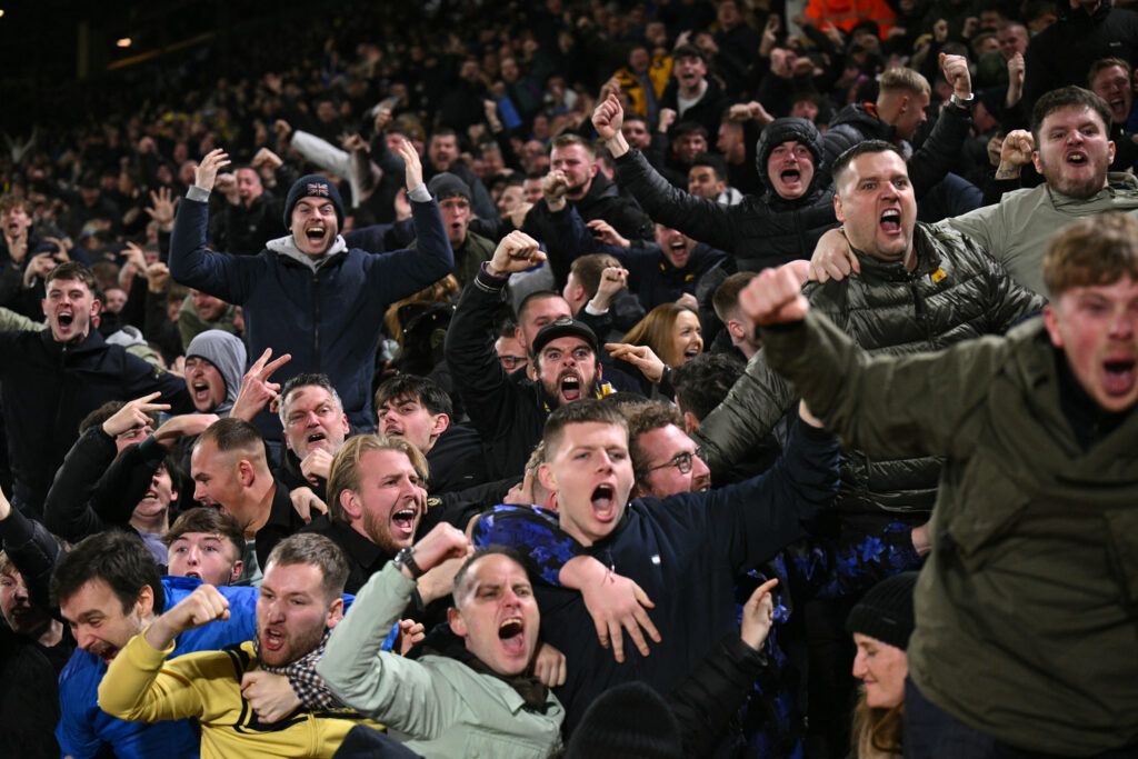 Leeds United fans celebrate in Elland Road