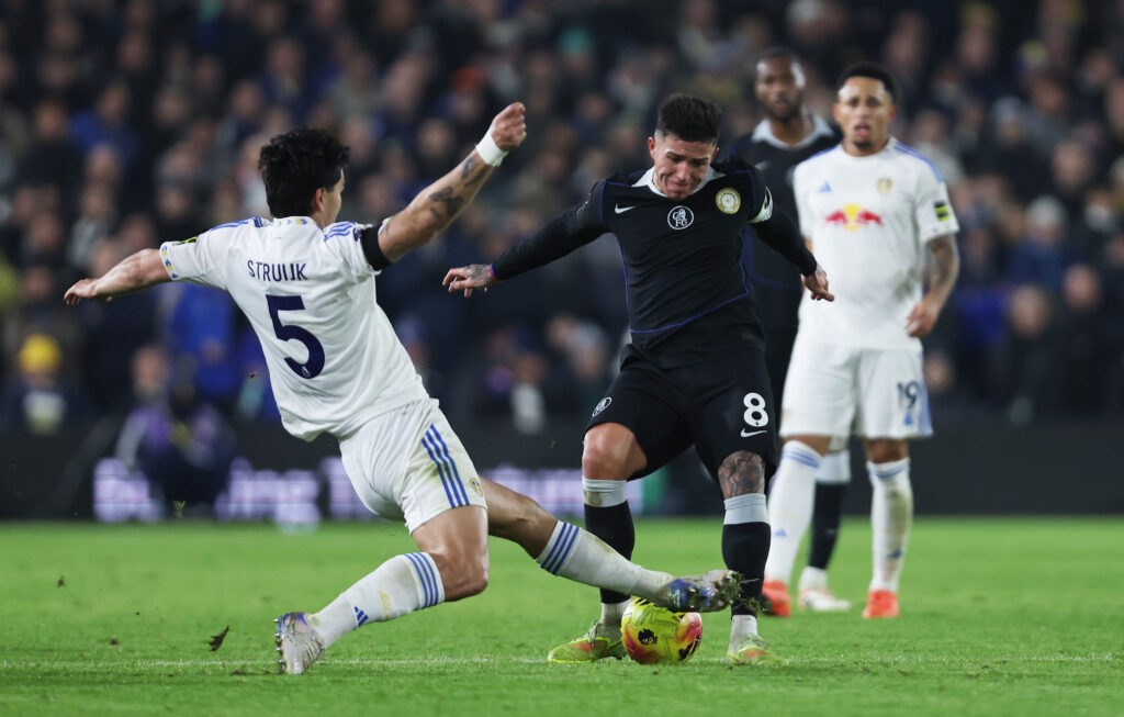 Pascal Struijk in action during Leeds United v Chelsea - Premier League