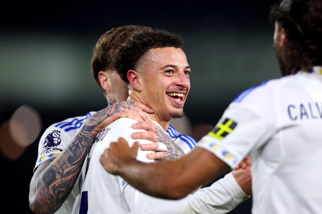 Leeds United players celebrate after scoring against Crystal Palace