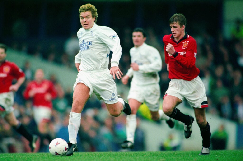 Tomas Brolin of Leeds United and David Beckham