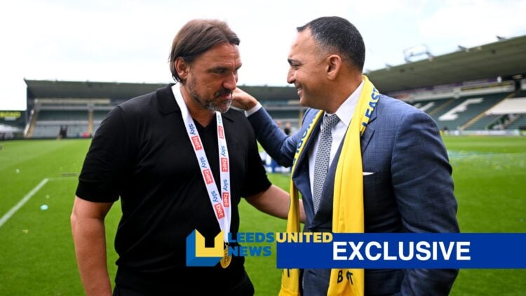 Daniel Farke speaking to Paraag Marathe, LUN logo and exclusive label