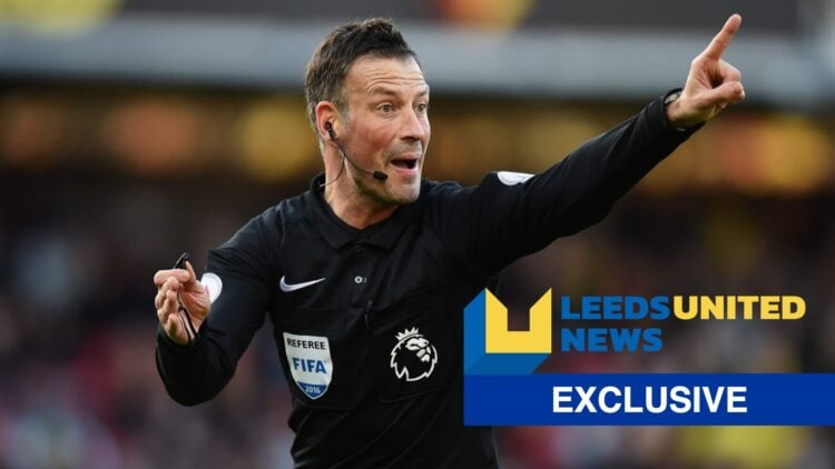 Mark Clattenburg refereeing a Premier League clash between Watford and Crystal Palace, LUN logo and exclusive label inset