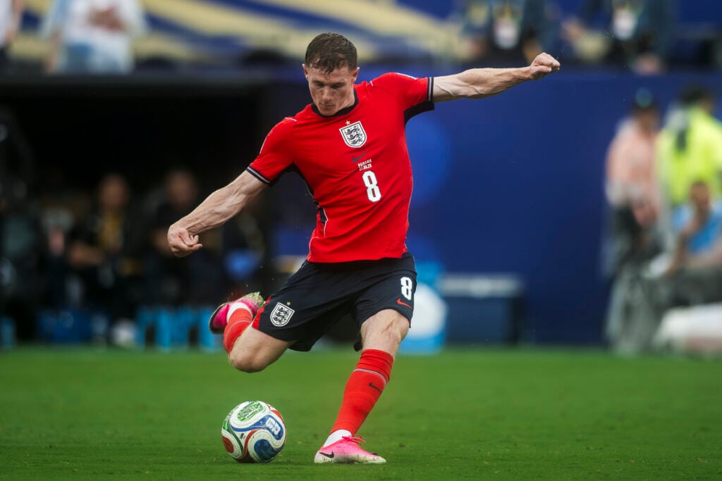 Elliot Anderson of England kicks the ball during the FIFA